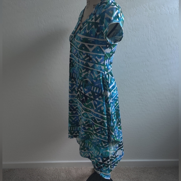 🆕 Lexington Avenue Asymmetric Blue Geometric Pattern Dress_Small - Picture 5 of 7